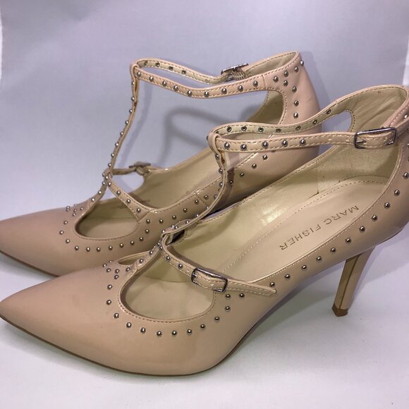 Marc Fisher Shoes - Marc Fisher Strappy Nude Studded Accent Heels SIZE 8